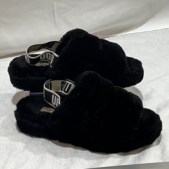 UGG Fluff Yeah Shearling Slingback Slides Black Women's 8 - Picture 6 of 12